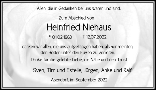 Traueranzeige von Heinfried Niehaus von SYK