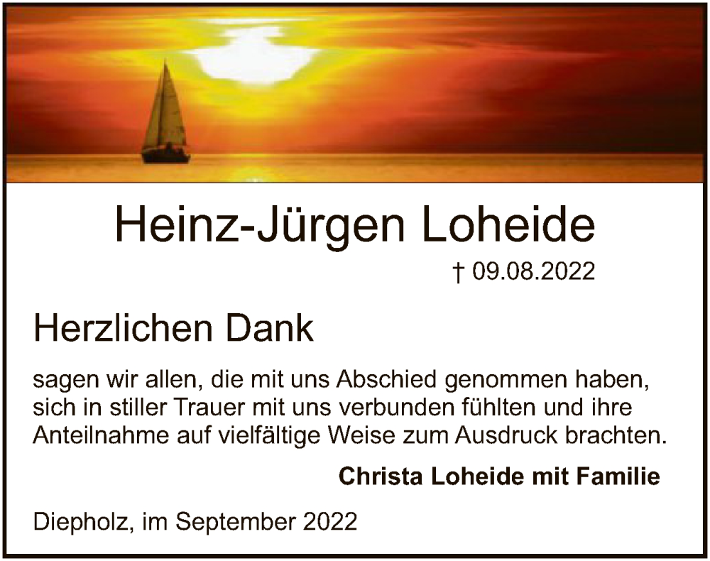  Traueranzeige für Heinz-Jürgen Loheide vom 24.09.2022 aus SYK