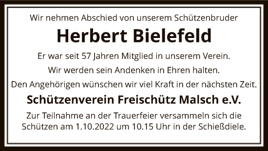 Traueranzeige von Herbert Bielefeld von SYK