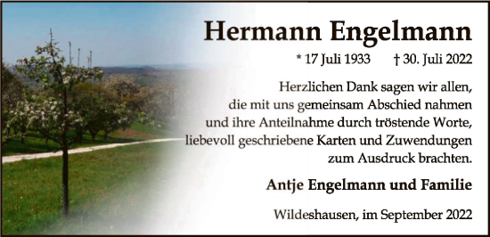 Traueranzeige von Hermann Engelmann von SYK