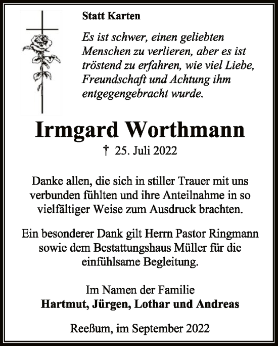 Traueranzeige von Irmgard Worthmann von SYK