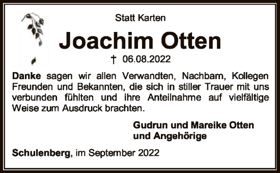 Traueranzeige von Joachim Otten von SYK