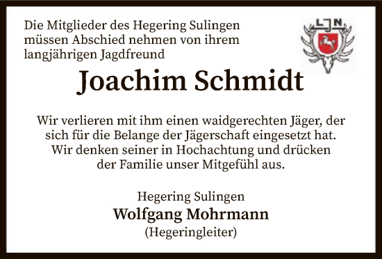 Traueranzeige von Joachim Schmidt von SYK