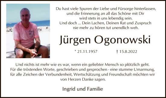 Traueranzeige von Jürgen Ogonowski von SYK