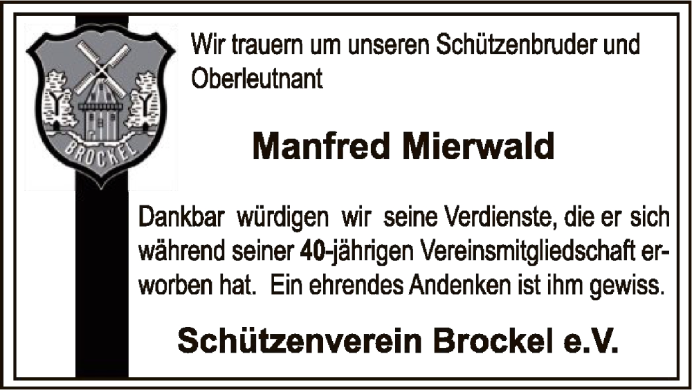  Traueranzeige für Manfred Mierwald vom 24.09.2022 aus SYK