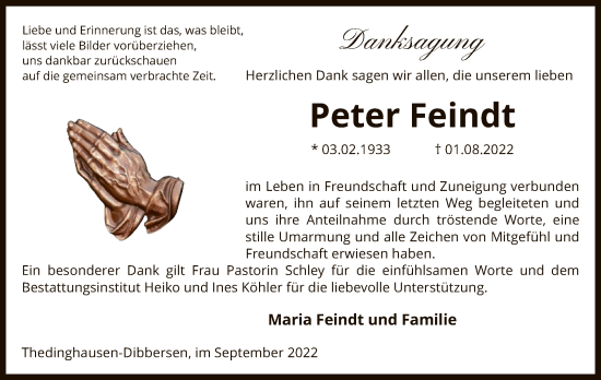 Traueranzeige von Peter Feindt von SYK