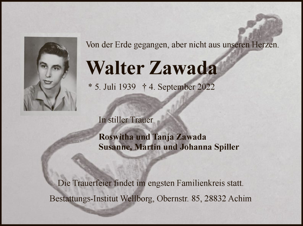  Traueranzeige für Walter Zawada vom 10.09.2022 aus SYK