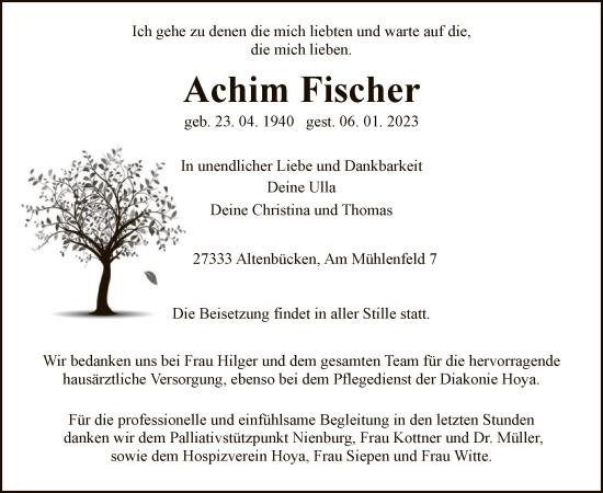 Traueranzeige von Achim Fischer von SYK