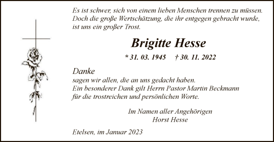 Traueranzeige von Brigitte Hesse von SYK