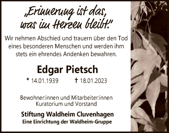 Traueranzeige von Edgar Pietsch von SYK