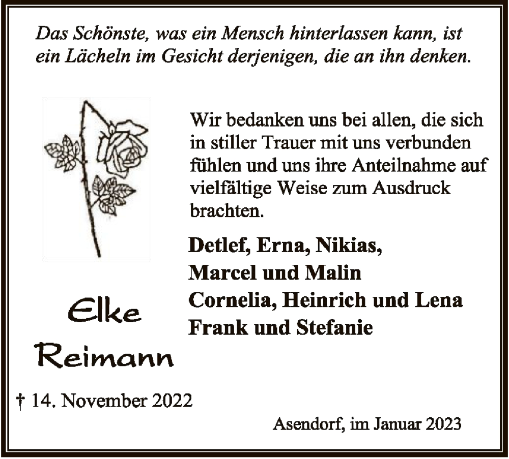  Traueranzeige für Elke Reimann vom 28.01.2023 aus SYK