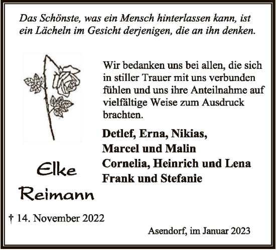 Traueranzeige von Elke Reimann von SYK