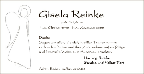 Traueranzeige von Gisela Reinke von SYK