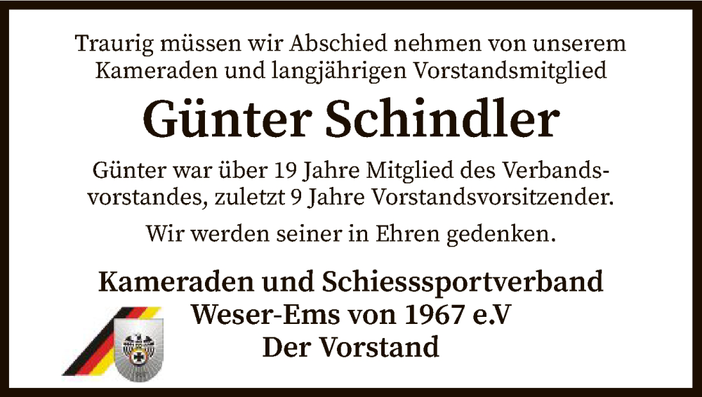  Traueranzeige für Günter Schindler vom 26.01.2023 aus SYK