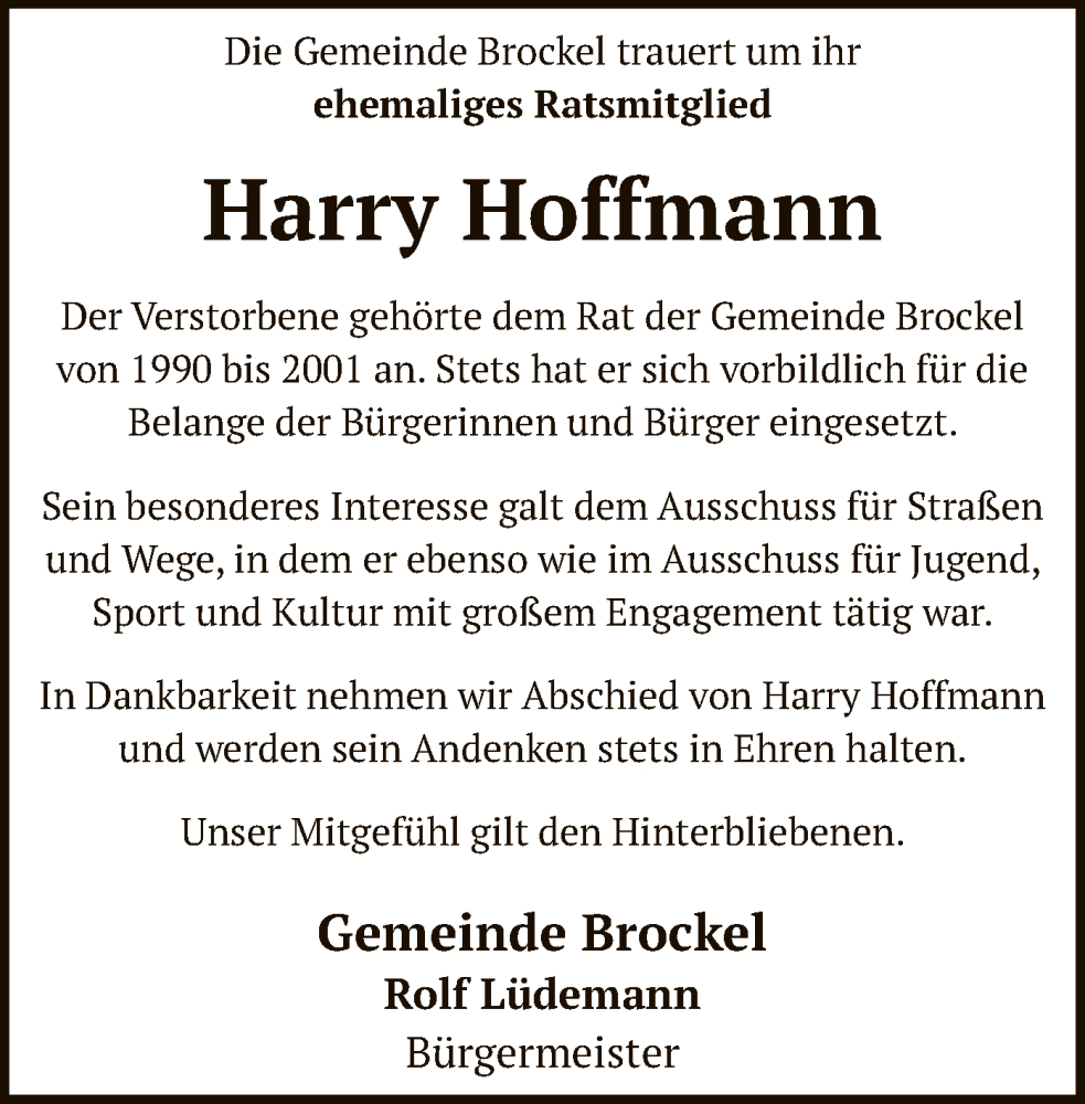  Traueranzeige für Harry Hoffmann vom 28.01.2023 aus SYK