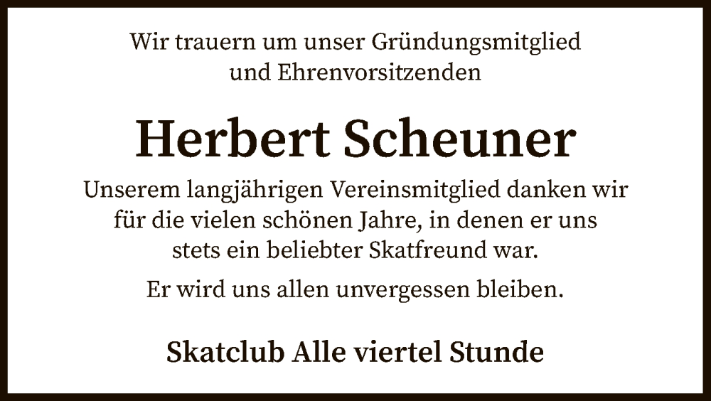  Traueranzeige für Herbert Scheuner vom 24.01.2023 aus SYK