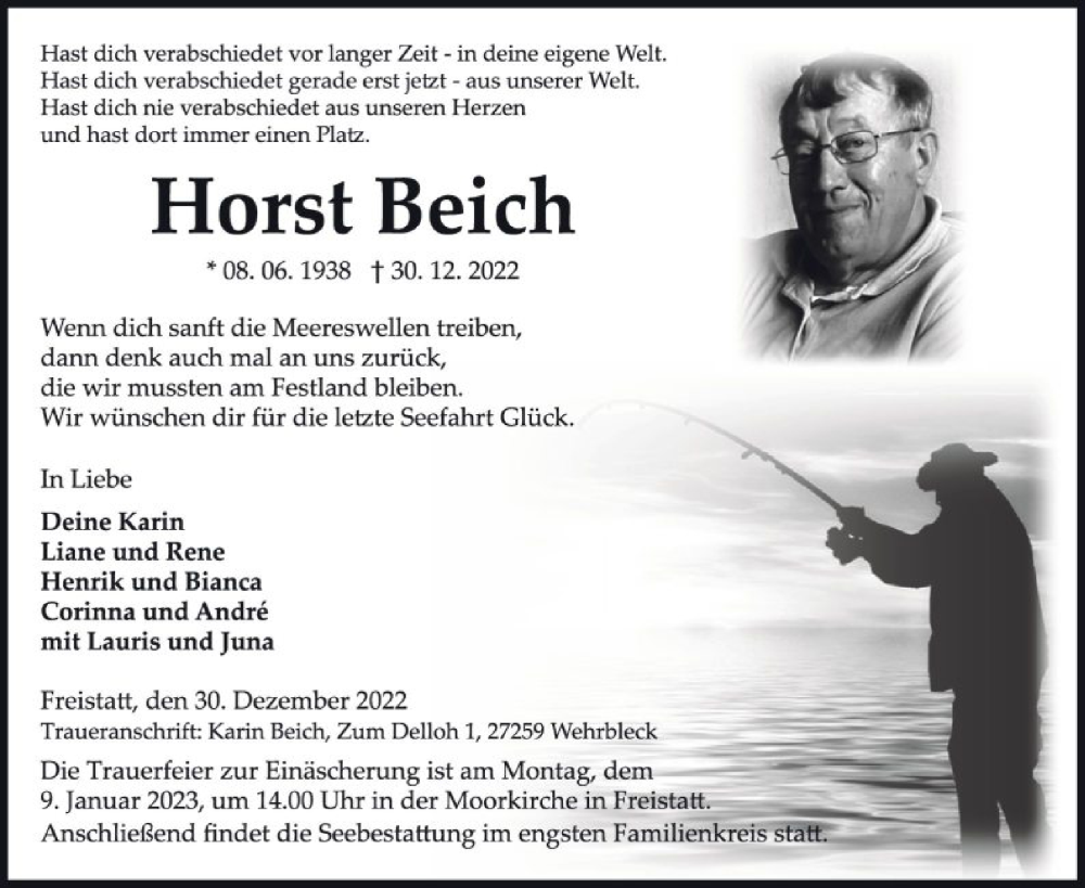  Traueranzeige für Horst Beich vom 04.01.2023 aus SYK