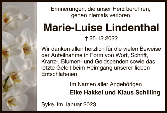 Traueranzeige von Marie-Luise Lindenthal von SYK