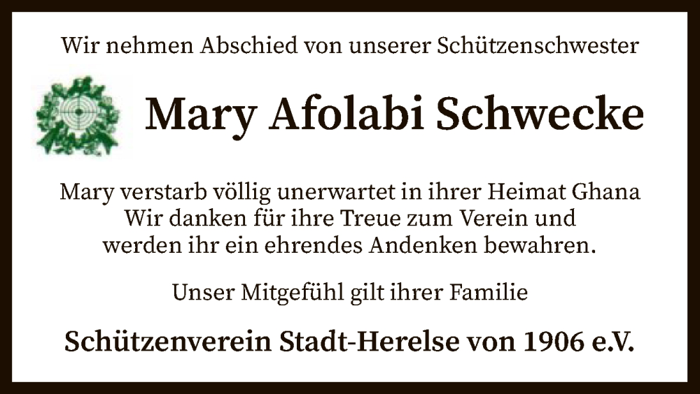  Traueranzeige für Mary Afolabi Schwecke vom 24.01.2023 aus SYK