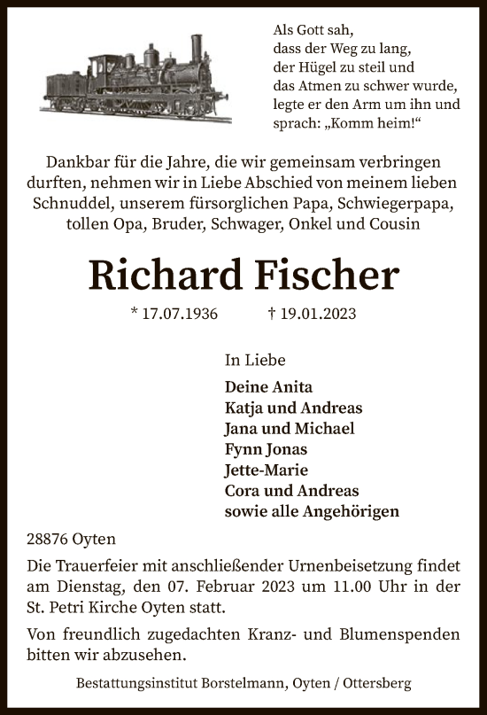 Traueranzeige von Richard Fischer von SYK