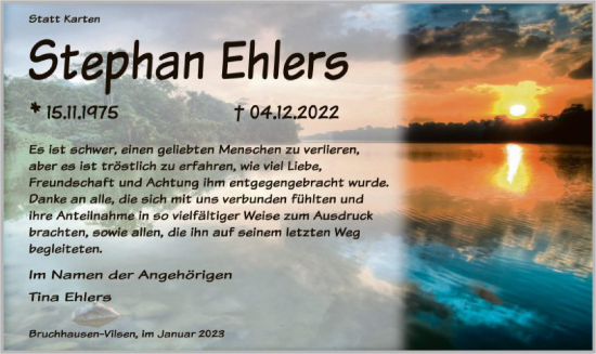 Traueranzeige von Stephan Ehlers von SYK