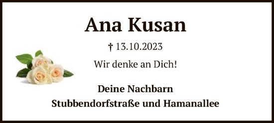 Traueranzeige von Ana Kusan von SYK