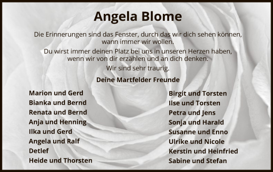 Traueranzeige von Angela Blome von SYK