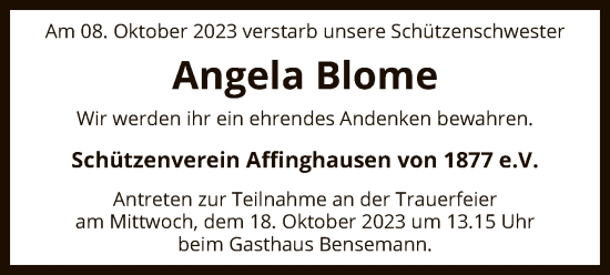 Traueranzeige von Angela Blome von SYKSYK