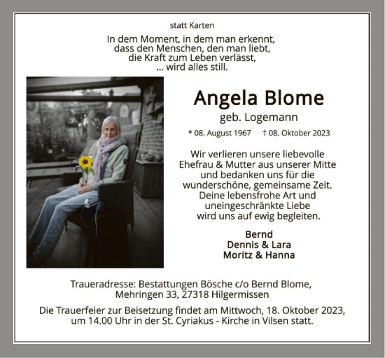 Traueranzeige von Angela Blome von SYK