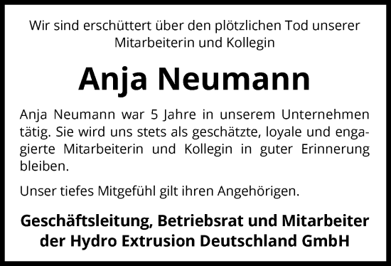 Traueranzeige von Anja Neumann von SYK