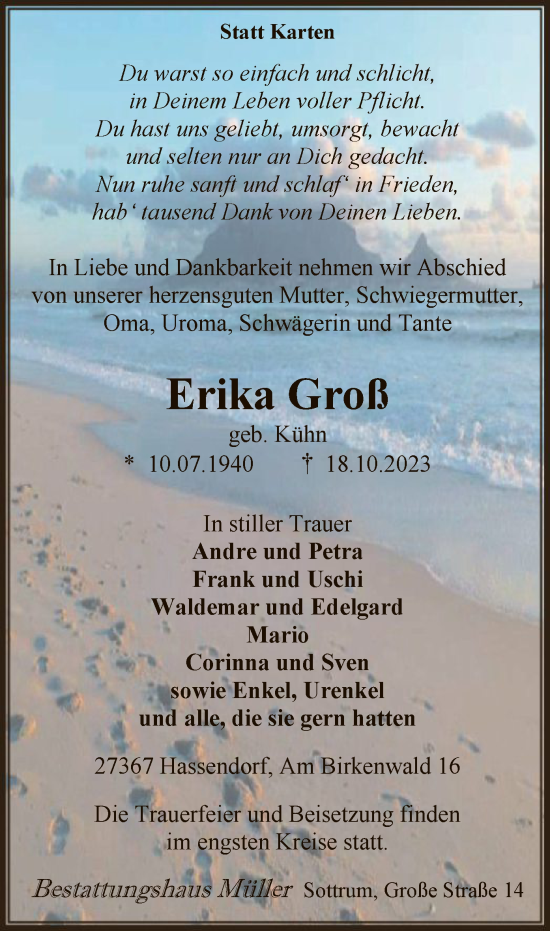 Traueranzeige von Erika Groß von SYK