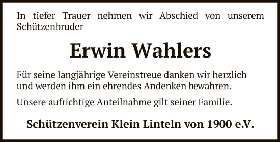 Traueranzeige von Erwin Wahlers von SYK