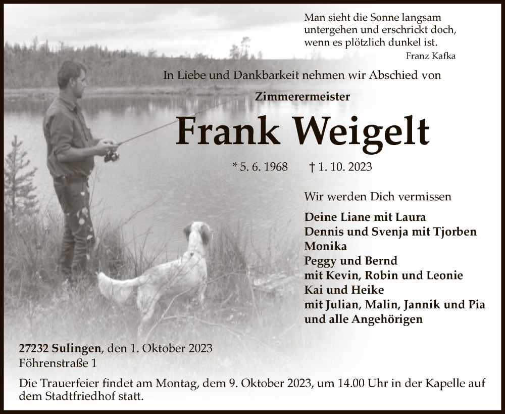  Traueranzeige für Frank Weigelt vom 06.10.2023 aus SYK