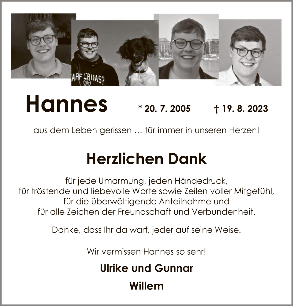  Traueranzeige für Hannes Boyens vom 21.10.2023 aus SYK