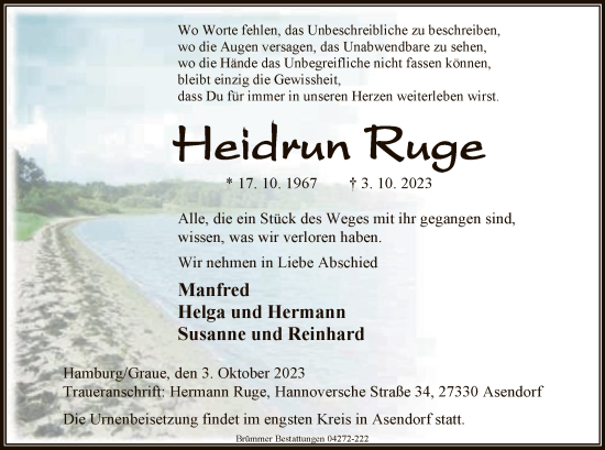 Traueranzeige von Heidrun Ruge von SYK