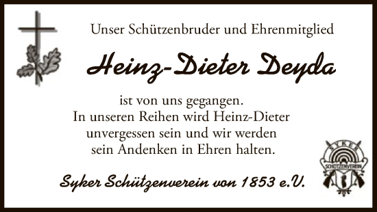 Traueranzeige von Heinz-Dieter Deyda von SYK