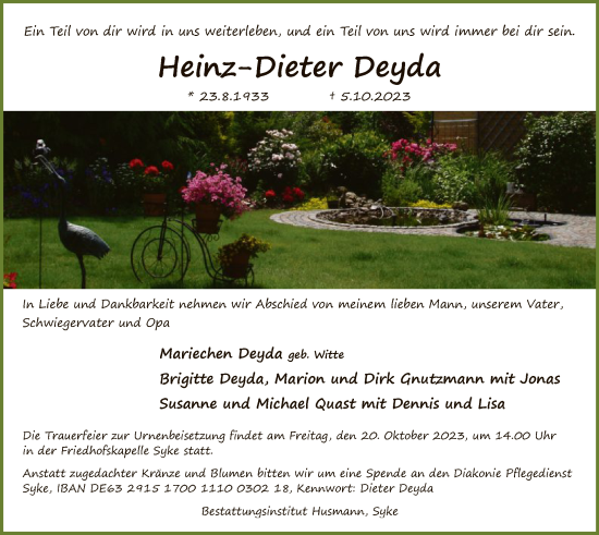 Traueranzeige von Heinz-Dieter Deyda von SYK