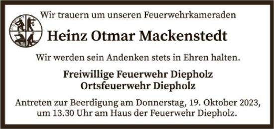 Traueranzeige von Heinz Otmar Mackenstedt von SYK