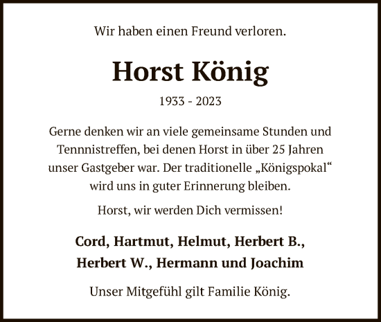 Traueranzeige von Horst König von SYK