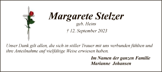 Traueranzeige von Margarete Stelzer von SYK