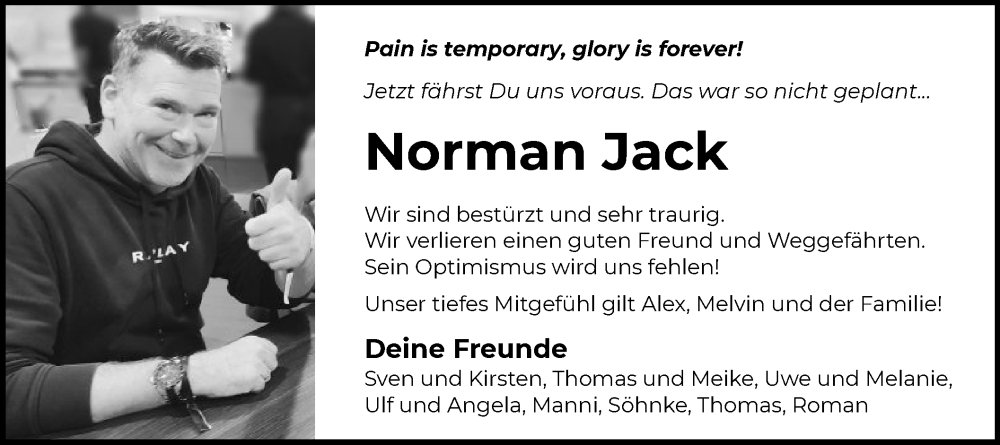  Traueranzeige für Norman Jack vom 14.10.2023 aus SYK