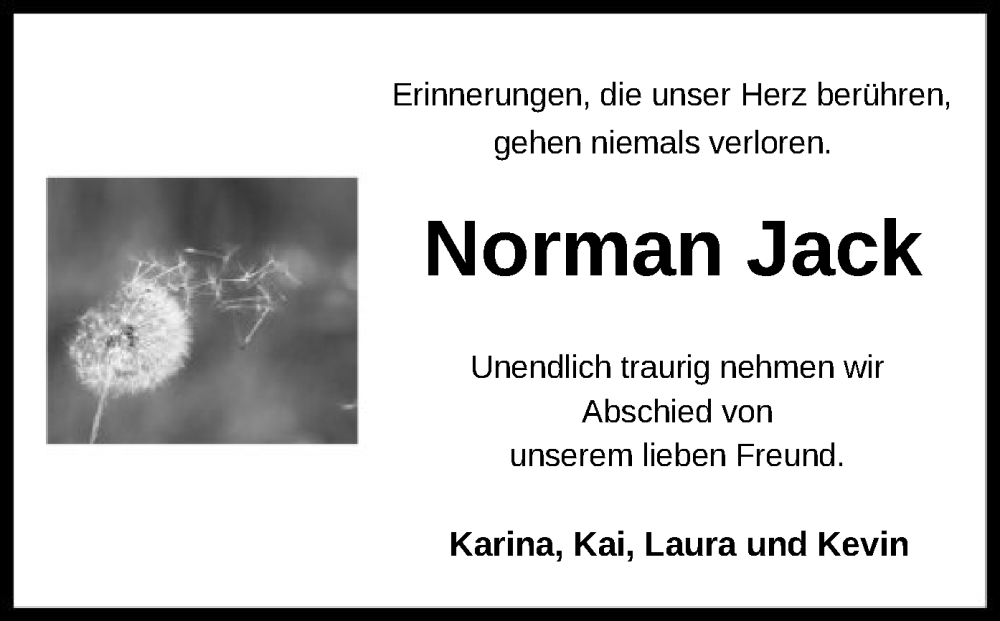  Traueranzeige für Norman Jack vom 14.10.2023 aus SYK