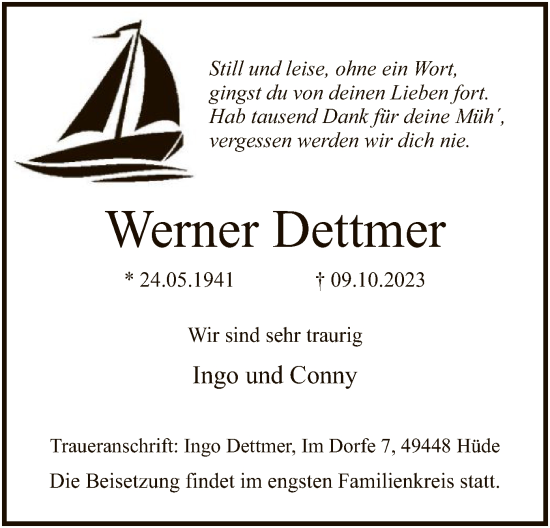 Traueranzeige von Werner Dettmer von SYK