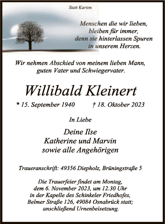 Traueranzeige von Willibald Kleinert von SYK