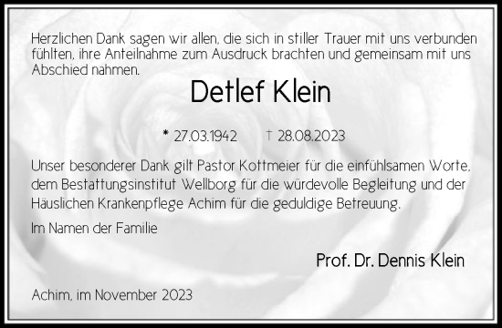 Traueranzeige von Detlef Klein von SYK