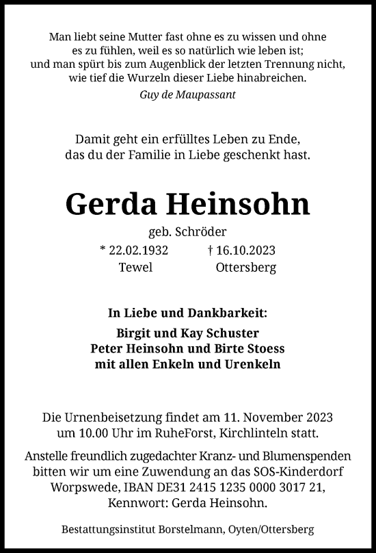 Traueranzeige von Gerda Heinsohn von SYK