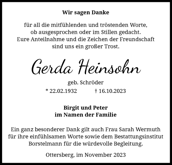 Traueranzeige von Gerda Heinsohn von SYK