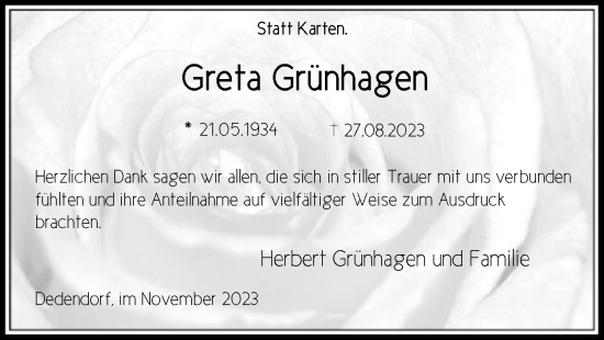 Traueranzeige von Greta Grünhagen von SYK