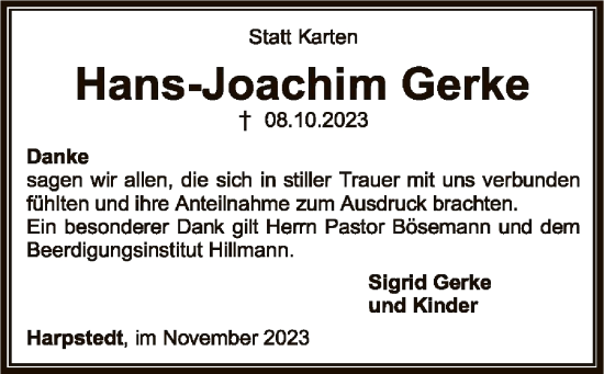 Traueranzeige von Hans-Joachim Gerke von SYKSYK