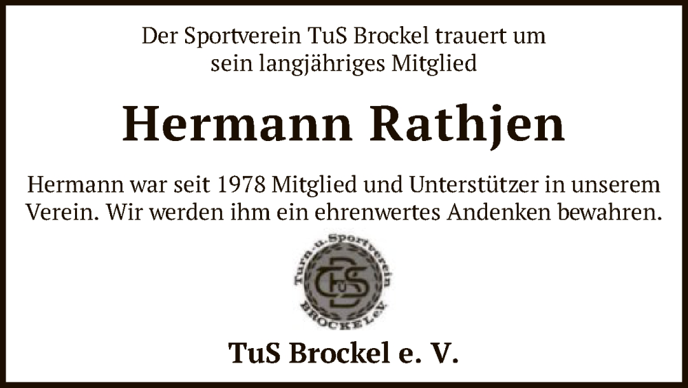  Traueranzeige für Hermann Rathjen vom 25.11.2023 aus SYK